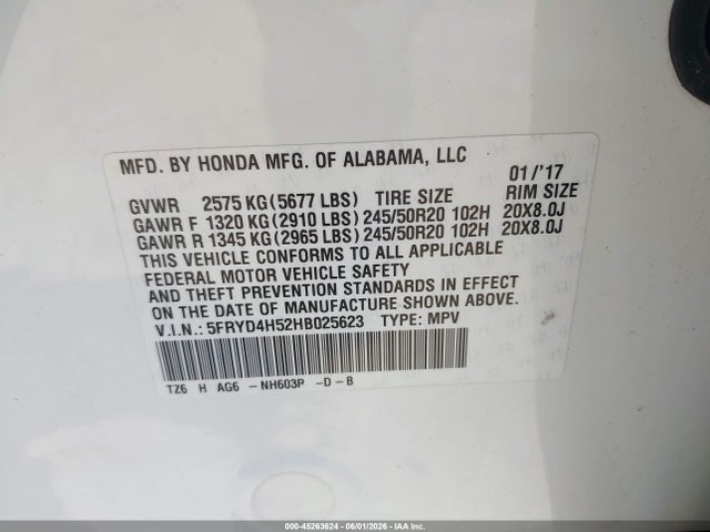 2017 Acura Mdx Technology Package მანქანა იყიდება აუქციონზე, vin: 5FRYD4H52HB025623, აუქციონის ნომერი: 45263624