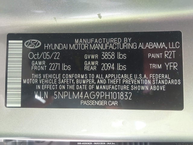 45263628 :رقم المزاد ، 5NPLM4AG9PH101832 vin ، 2023 Hyundai Elantra Sel مزاد بيع