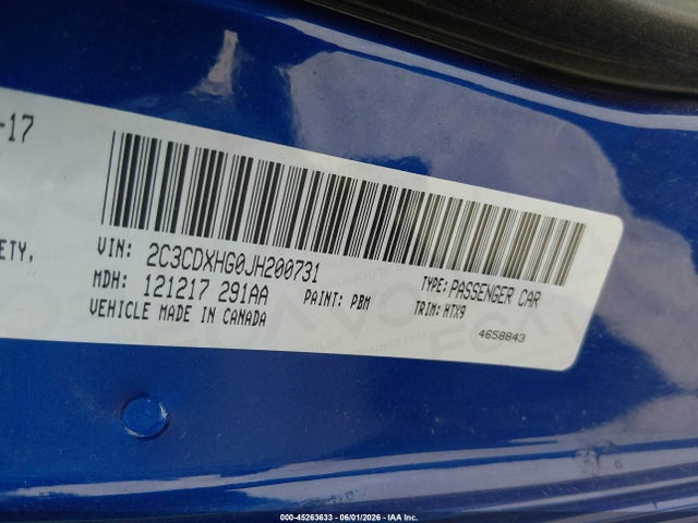 Aukcja sprzedaży 2018 Dodge Charger Sxt Plus Rwd, vin: 2C3CDXHG0JH200731, numer aukcji: 45263633