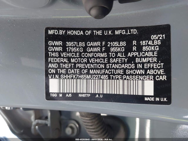 Honda CIVIC EX 2021 SHHFK7H65MU227485 Image 9