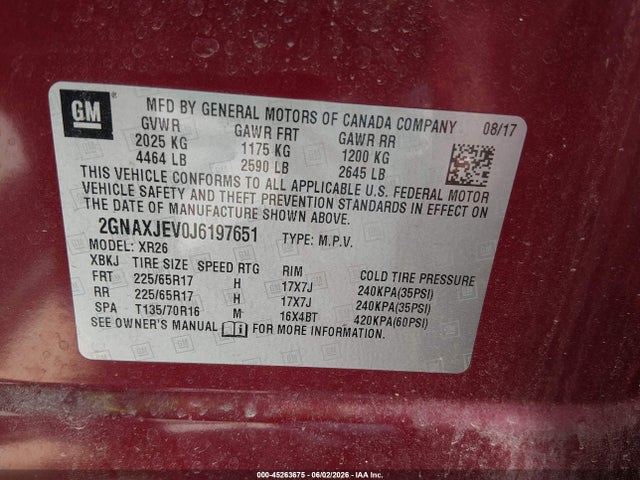 Chevrolet EQUINOX LT 2018 2GNAXJEV0J6197651 Image 9
