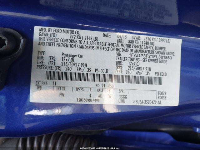 Aukcja sprzedaży 2015 Ford Focus Se, vin: 1FADP3F21FL381863, numer aukcji: 45263682