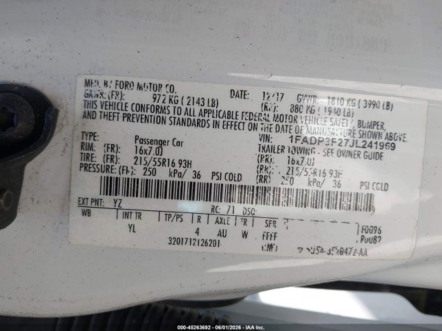 Продаж на аукціоні авто 2018 Ford Focus Se, vin: 1FADP3F27JL241969, номер лоту: 45263692