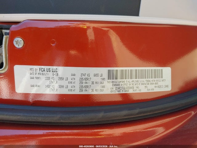 Aukcja sprzedaży 2018 Chrysler Pacifica Touring Plus, vin: 2C4RC1FG8JR350458, numer aukcji: 45263695