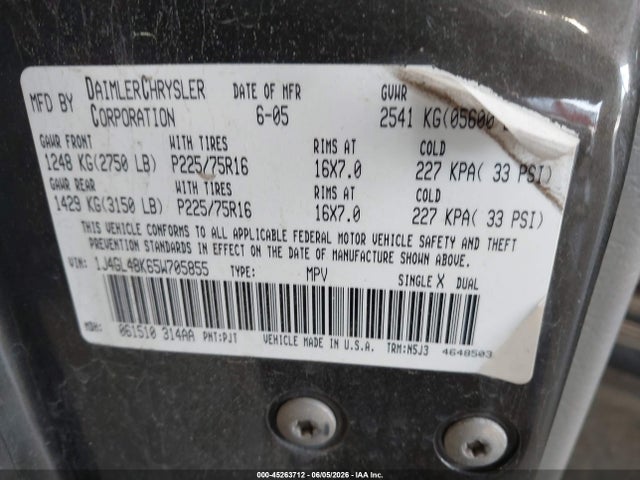 Продаж на аукціоні авто 2005 Jeep Liberty Sport, vin: 1J4GL48K65W705855, номер лоту: 45263712