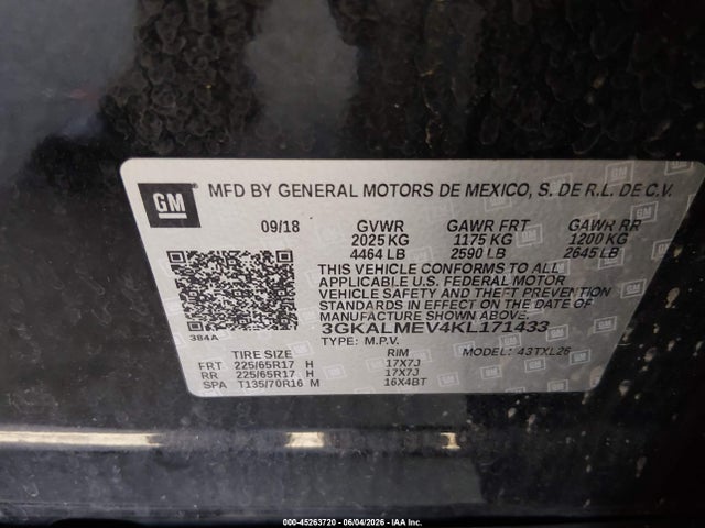 Aukcja sprzedaży 2019 Gmc Terrain Sle, vin: 3GKALMEV4KL171433, numer aukcji: 45263720