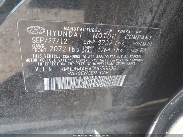 Aukcja sprzedaży 2013 Hyundai Elantra Gls, vin: KMHDH4AE4DU656630, numer aukcji: 45263727