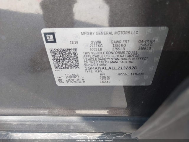 1GKKNKLA1LZ132828 GMC Acadia Fwd Sle