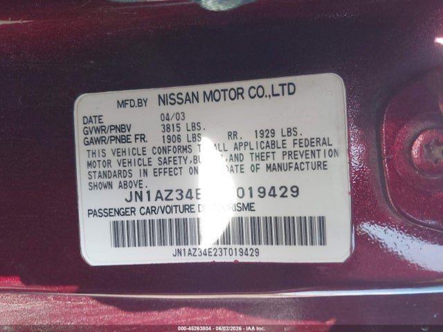 2003 Nissan 350z Track მანქანა იყიდება აუქციონზე, vin: JN1AZ34E23T019429, აუქციონის ნომერი: 45263804