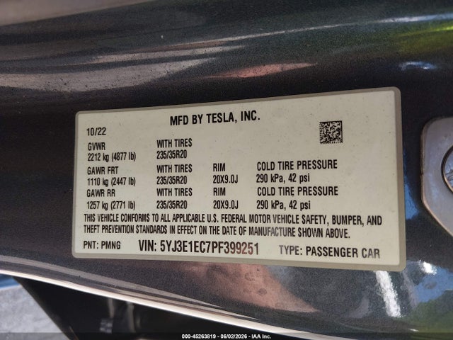 Продажа на аукционе авто 2023 Tesla Model 3 Performance Dual Motor All-wheel Drive, vin: 5YJ3E1EC7PF399251, номер лота: 45263819