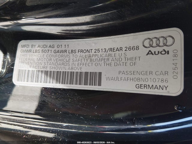 45263823 :رقم المزاد ، WAULFAFH0BN010786 vin ، 2011 Audi A5 2.0t Premium مزاد بيع