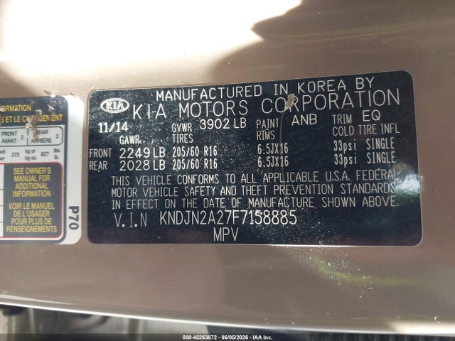 Aukcja sprzedaży 2015 Kia Soul, vin: KNDJN2A27F7158885, numer aukcji: 45263872