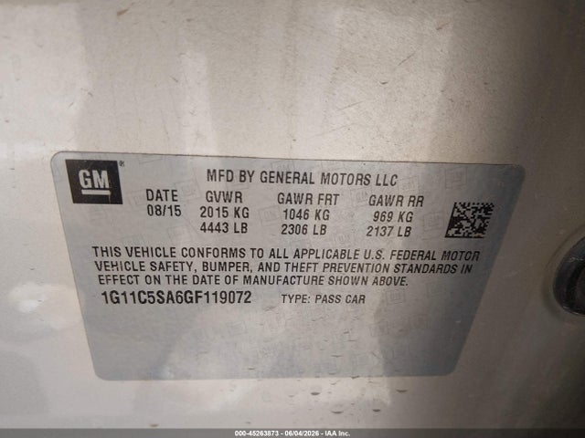 1G11C5SA6GF119072 Chevrolet Malibu Limited Lt