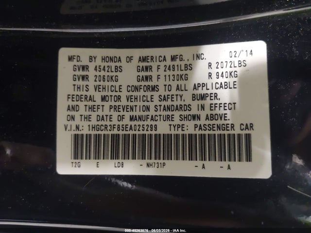 Aukcja sprzedaży 2014 Honda Accord Ex-l V-6, vin: 1HGCR3F85EA025299, numer aukcji: 45263876