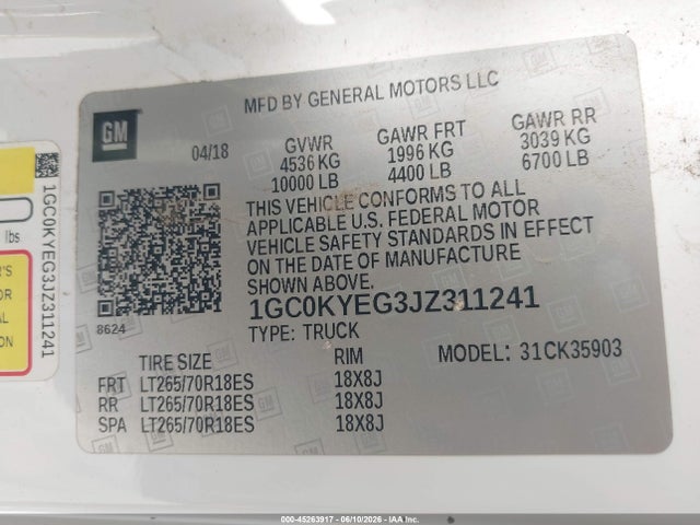 1GC0KYEG3JZ311241 Chevrolet Silverado 3500hd Wt