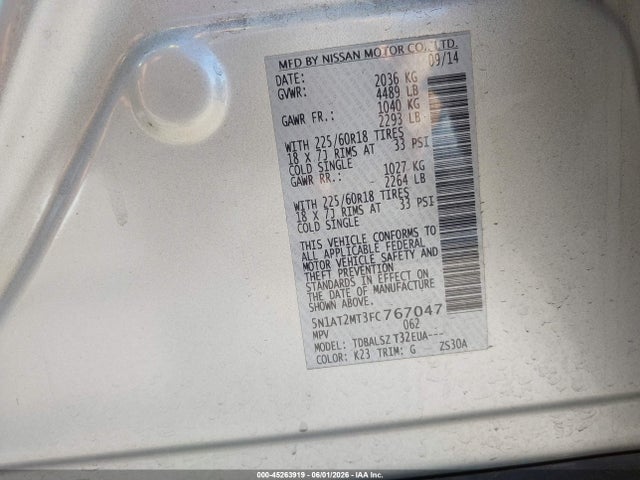 Nissan Rogue Sl 2015 5N1AT2MT3FC767047 Image 9