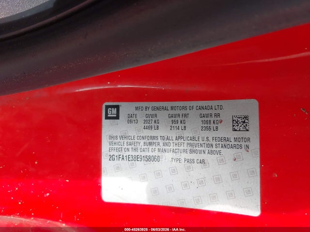 Aukcja sprzedaży 2014 Chevrolet Camaro 2ls, vin: 2G1FA1E38E9158060, numer aukcji: 45263925