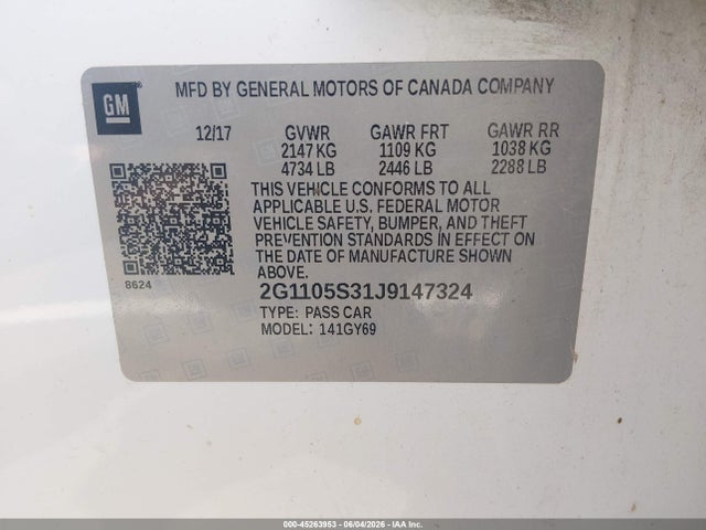 Chevrolet IMPALA 1LT 2018 2G1105S31J9147324 Image 9