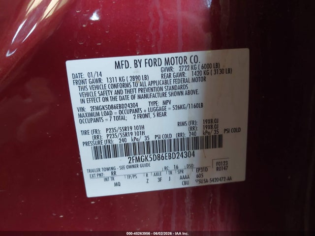 Ford Flex Limited 2014 2FMGK5D86EBD24304 Image 9