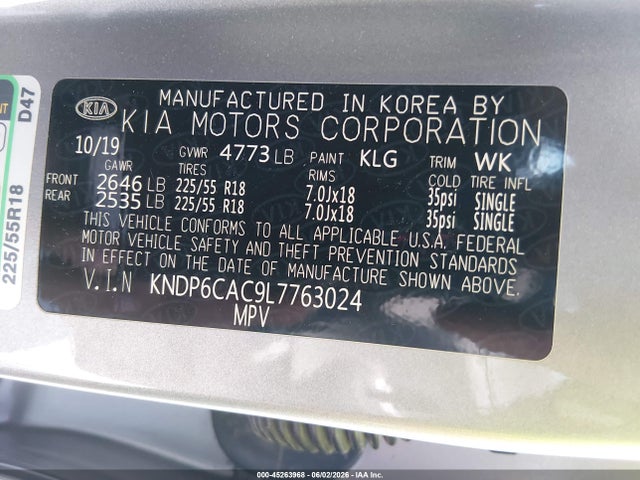 Продажа на аукционе авто 2020 Kia Sportage S, vin: KNDP6CAC9L7763024, номер лота: 45263968