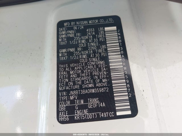 JN8BT3BA0RW359872 Nissan Rogue Sv Fwd