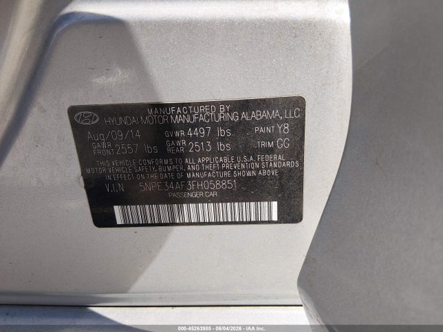 Aukcja sprzedaży 2015 Hyundai Sonata Limited, vin: 5NPE34AF3FH058851, numer aukcji: 45263985