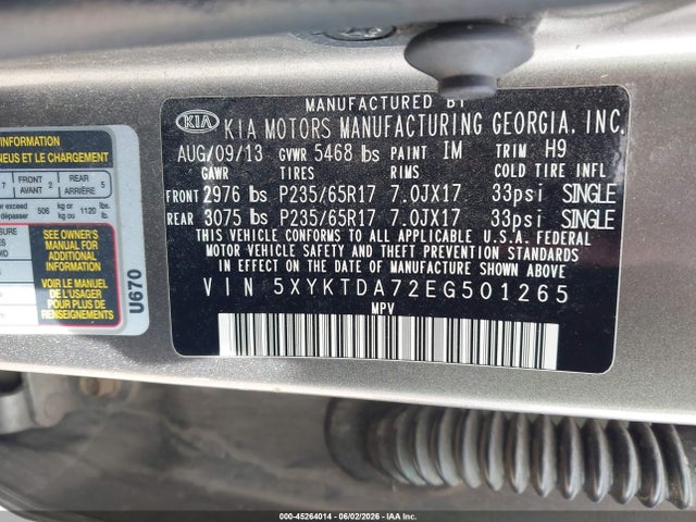 Продаж на аукціоні авто 2014 Kia Sorento Lx V6, vin: 5XYKTDA72EG501265, номер лоту: 45264014