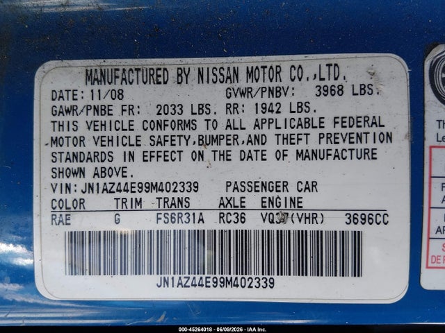 45264018 :رقم المزاد ، JN1AZ44E99M402339 vin ، 2009 Nissan 370z مزاد بيع