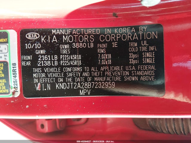 Aukcja sprzedaży 2011 Kia Soul Sport, vin: KNDJT2A28B7232959, numer aukcji: 45264027