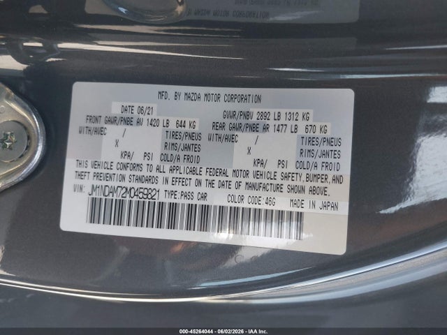 Aukcja sprzedaży 2021 Mazda Mx-5 Miata Rf Grand Touring, vin: JM1NDAM72M0459821, numer aukcji: 45264044