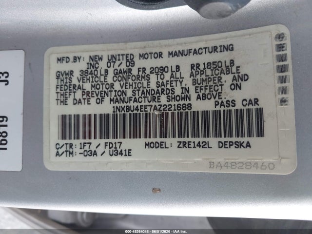45264048 :رقم المزاد ، 1NXBU4EE7AZ221688 vin ، 2010 Toyota Corolla S مزاد بيع