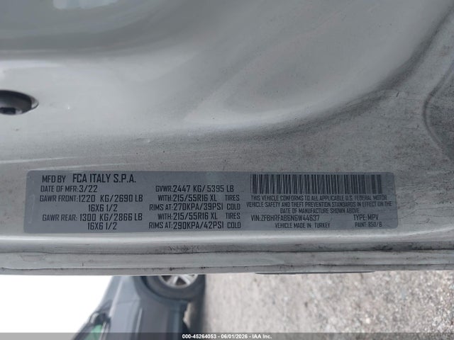 Продажа на аукционе авто 2022 Ram Promaster City Cargo Van, vin: ZFBHRFAB6N6W44637, номер лота: 45264053