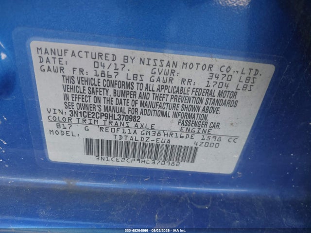 Aukcja sprzedaży 2017 Nissan Versa Note Sv, vin: 3N1CE2CP9HL370982, numer aukcji: 45264066
