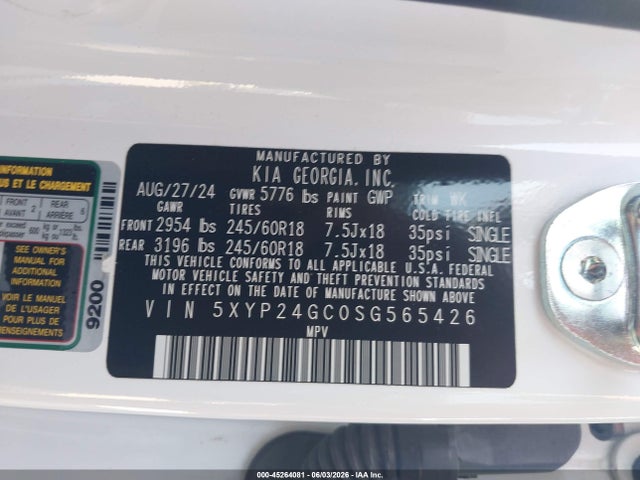 5XYP24GC0SG565426 KIA Telluride Lx