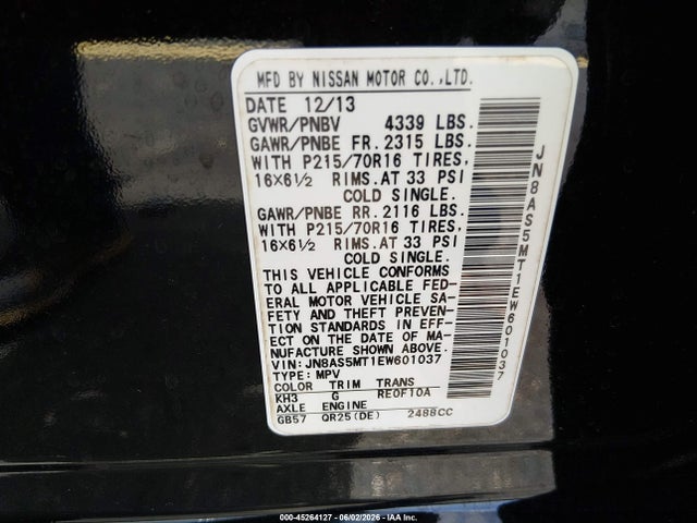 Продажа на аукционе авто 2014 Nissan Rogue Select S, vin: JN8AS5MT1EW601037, номер лота: 45264127
