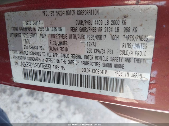Aukcja sprzedaży 2015 Mazda Cx-5 Touring, vin: JM3KE2CYXF0475839, numer aukcji: 45264132