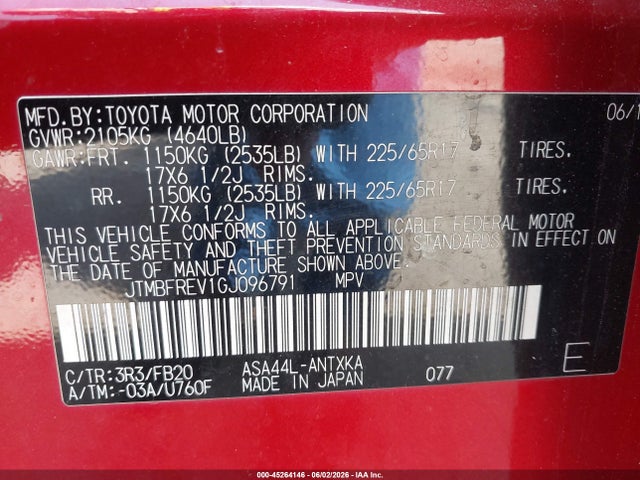 45264146 :رقم المزاد ، JTMBFREV1GJ096791 vin ، 2016 Toyota Rav4 Le مزاد بيع