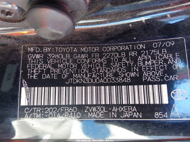 Aukcja sprzedaży 2010 Toyota Prius Iii, vin: JTDKN3DU0A0033848, numer aukcji: 45264150