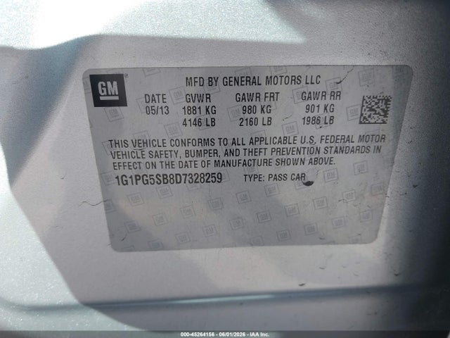 2013 Chevrolet Cruze Ltz მანქანა იყიდება აუქციონზე, vin: 1G1PG5SB8D7328259, აუქციონის ნომერი: 45264156
