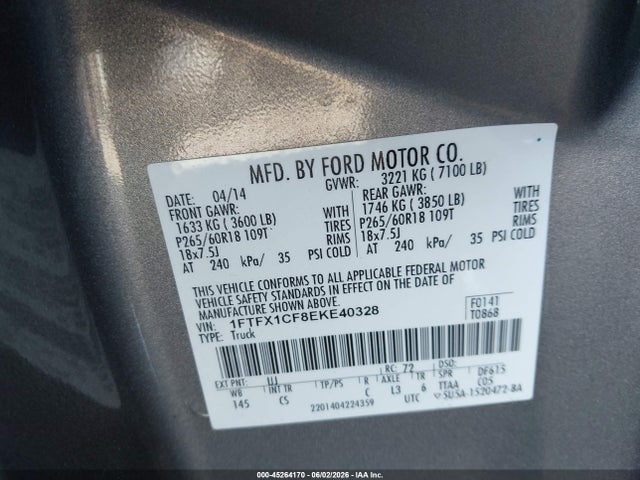 Aukcja sprzedaży 2014 Ford F-150 Stx, vin: 1FTFX1CF8EKE40328, numer aukcji: 45264170
