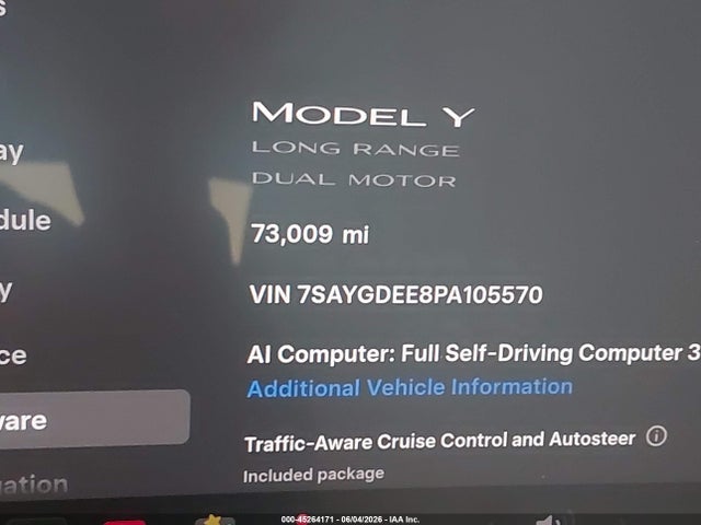 Aukcja sprzedaży 2023 Tesla Model Y, vin: 7SAYGDEE8PA105570, numer aukcji: 45264171