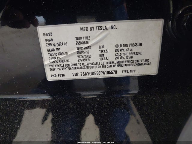Aukcja sprzedaży 2023 Tesla Model Y, vin: 7SAYGDEE8PA105570, numer aukcji: 45264171