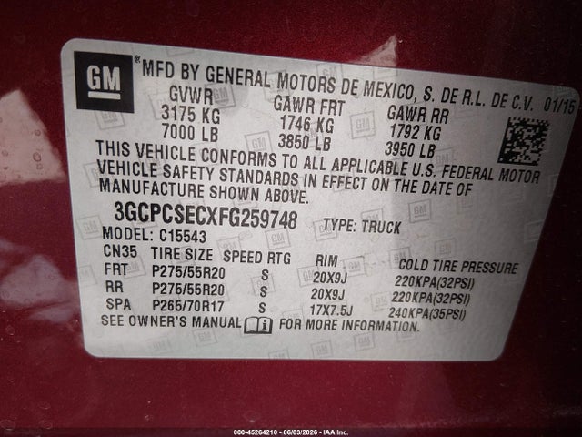 Chevrolet Silverado 1500 1lz 2015 3GCPCSECXFG259748 Image 9