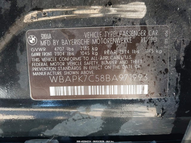Продаж на аукціоні авто 2011 Bmw 328i Xdrive, vin: WBAPK7C58BA971993, номер лоту: 45264224