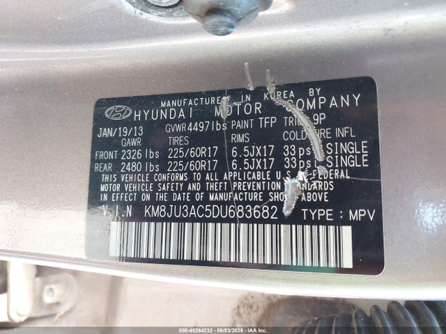 45264232 :رقم المزاد ، KM8JU3AC5DU683682 vin ، 2013 Hyundai Tucson Gls مزاد بيع