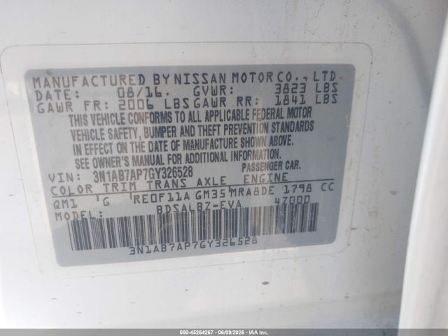 3N1AB7AP7GY326528 Nissan SENTRA S