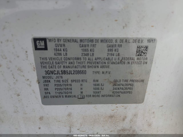 Chevrolet Trax Lt 2018 3GNCJLSB9JL208660 Image 9