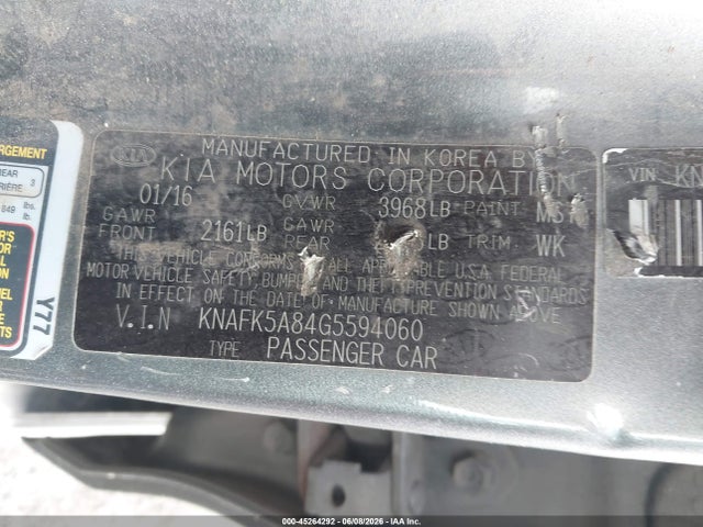2016 Kia Forte Lx მანქანა იყიდება აუქციონზე, vin: KNAFK5A84G5594060, აუქციონის ნომერი: 45264292