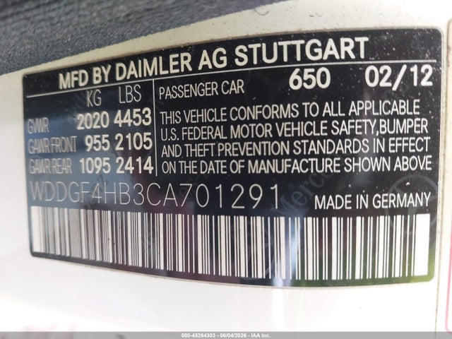 Aukcja sprzedaży 2012 Mercedes-benz C 250 Sport, vin: WDDGF4HB3CA701291, numer aukcji: 45264303