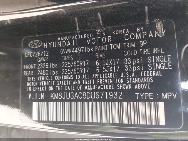 Продаж на аукціоні авто 2013 Hyundai Tucson Gls, vin: KM8JU3AC8DU671932, номер лоту: 45264308